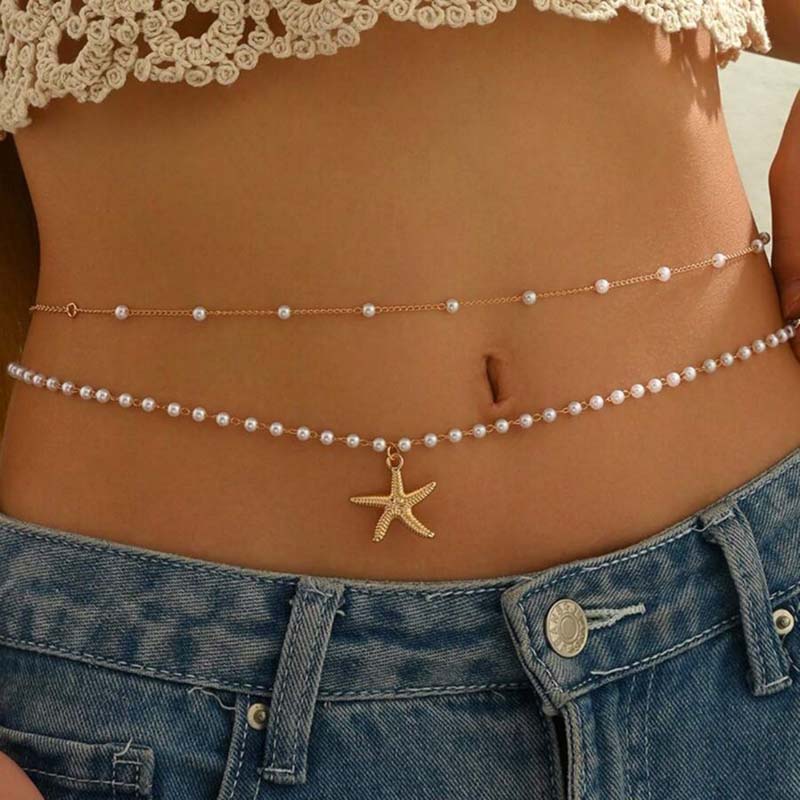 Body Jewelry Titanium - Rantai Pinggang Liontin Mutiara Vintage untuk