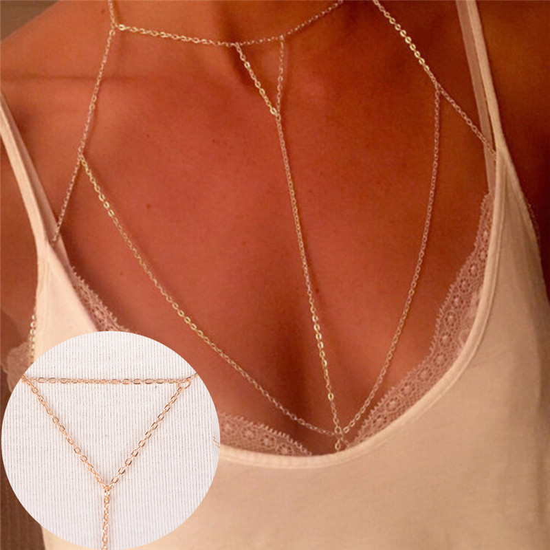 Body Jewelry Necklace - Kalung V rantai modis wanita, hadiah