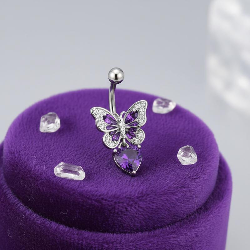 Body Jewelry Titanium - 1Pcs Cincin Pusar Zirkon Ungu Model