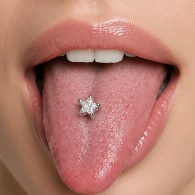 Body Jewelry Titanium - Perhiasan tindik lidah berbentuk bintang dari