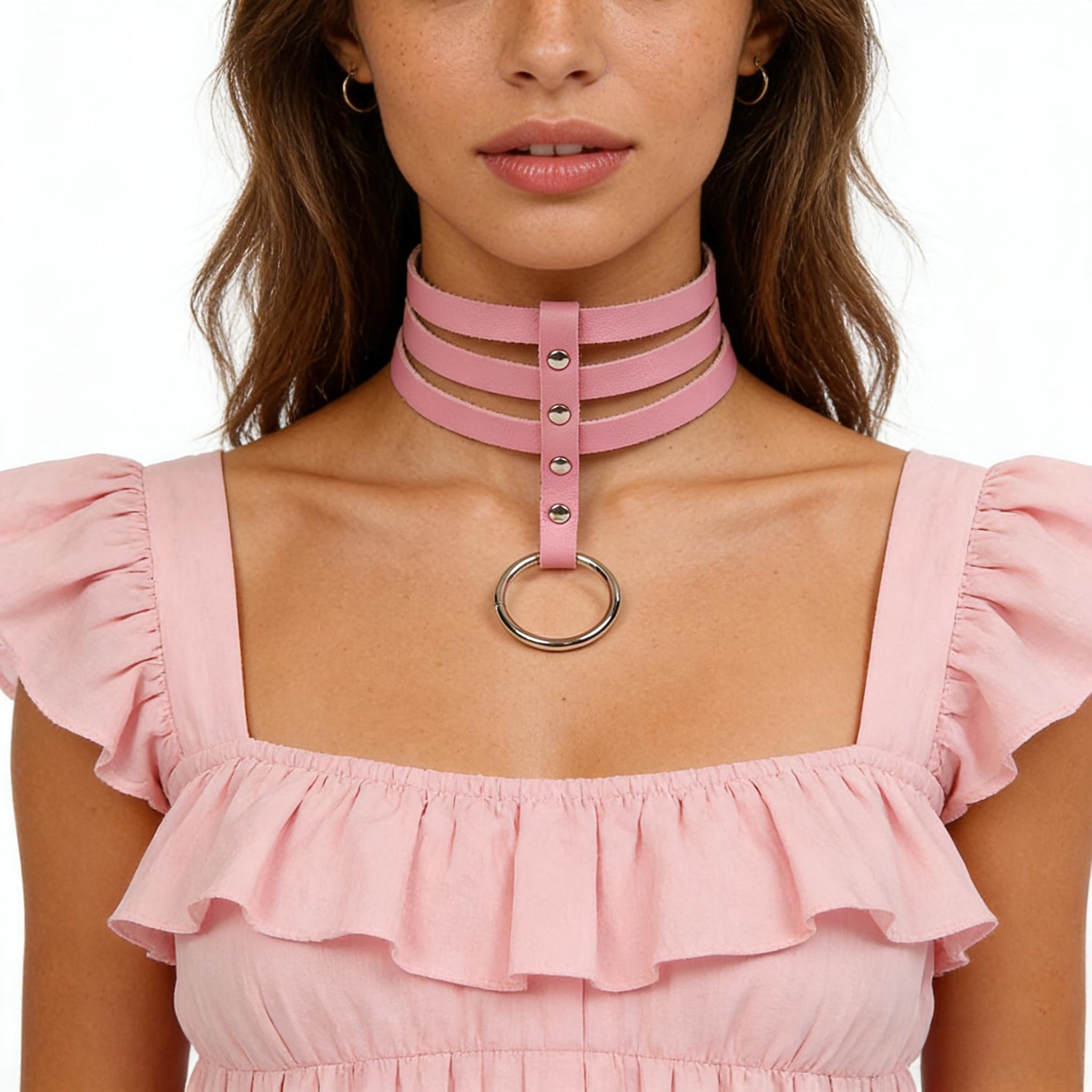 Body Jewelry Goth - Kalung Choker Kulit Hitam Bulat Sederhana,