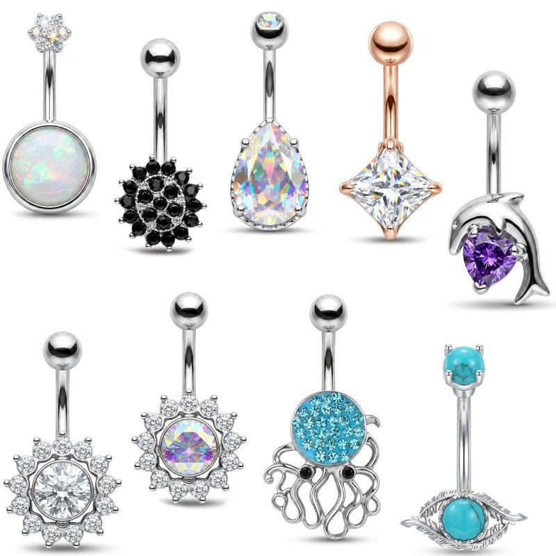 1Pcs Cincin Pusar Zirkon Ungu  - Body Jewelry Titanium ulasan dan harga