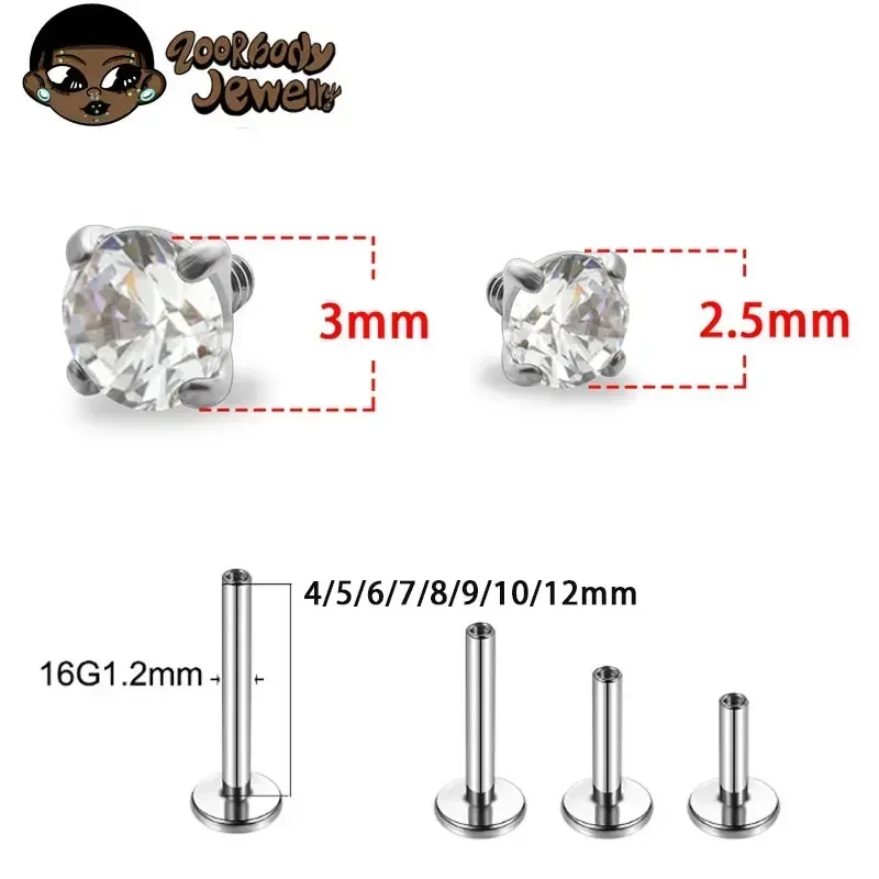 1 buah G23 tindik Titanium CZ  - Body Jewelry Internally Threaded ulasan dan harga